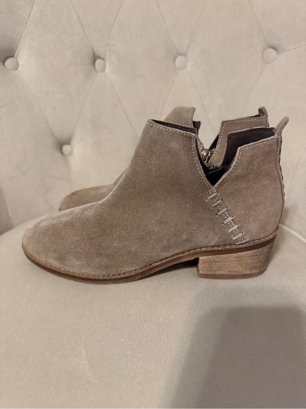 Women's Taupe Suede Ankle Booties with Side Cut